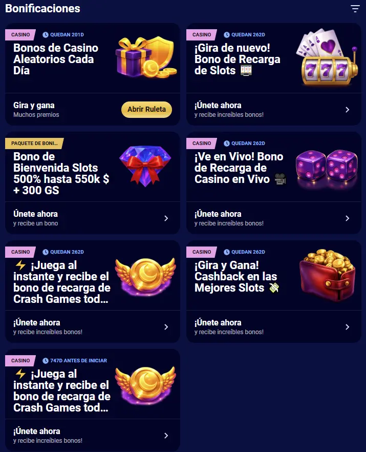 Catálogo de promociones y bonos de Spinay Casino